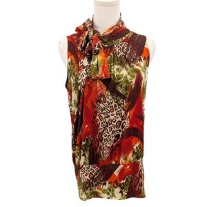 Abstract Animal Print Tie Neck Blouse American City Wear L Top